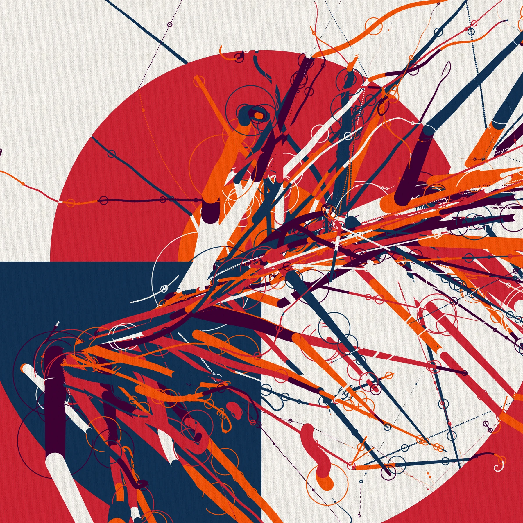 Electriz #6: Festival, angular: a red disc and a blue square