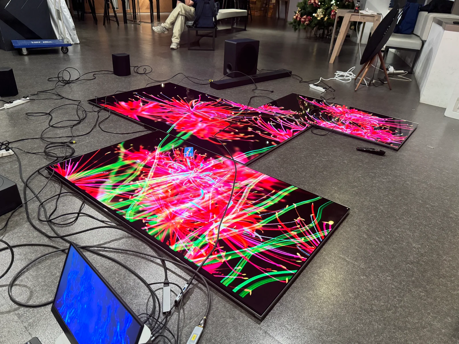 The spider lilies tested on several televisions laid flat on the floor