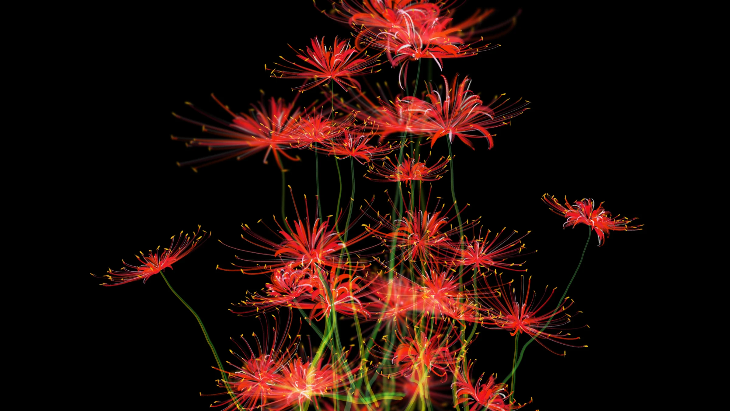 Red spider lilies, landscape render