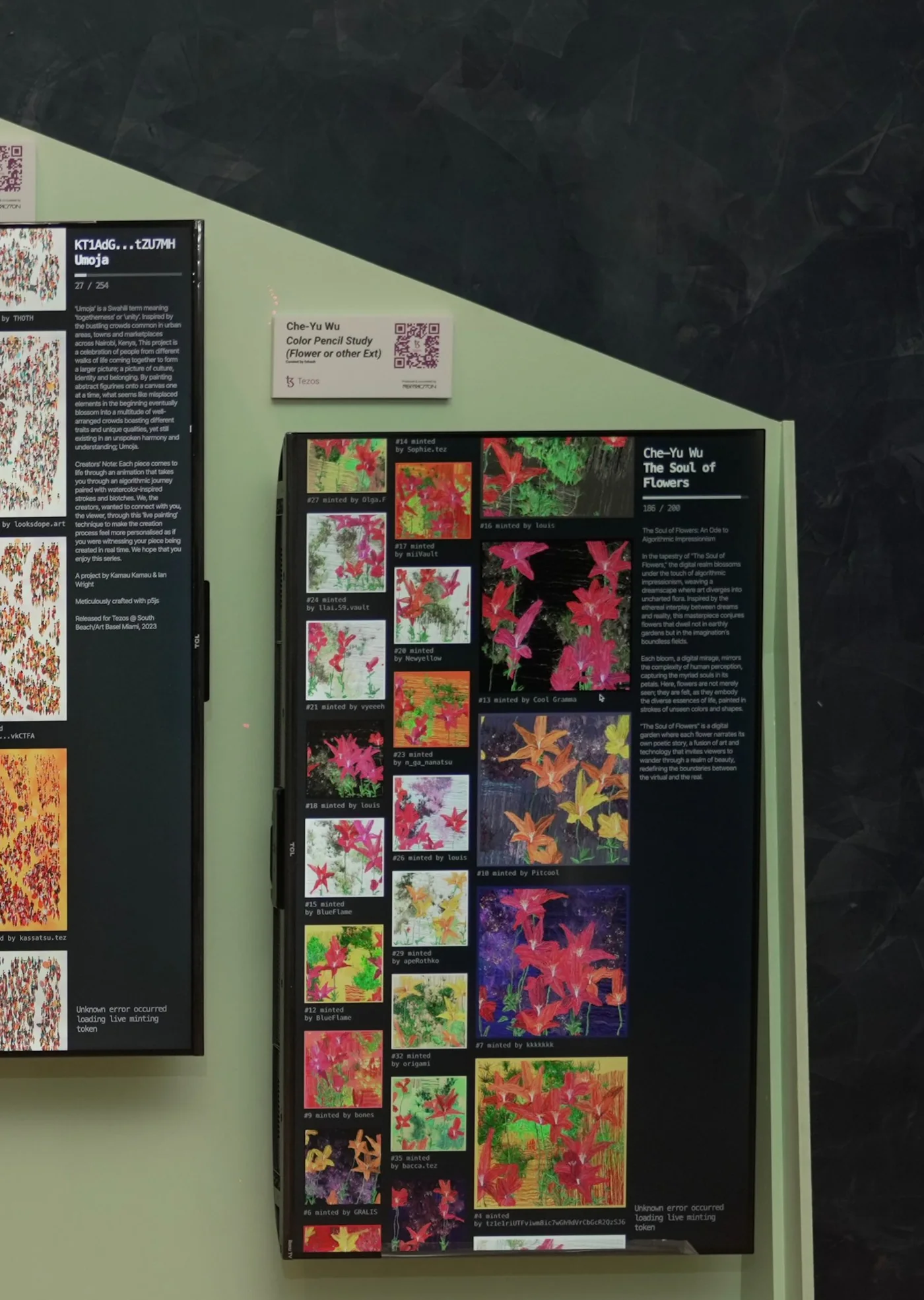 The Soul of Flowers screen and its wall label: 186/200