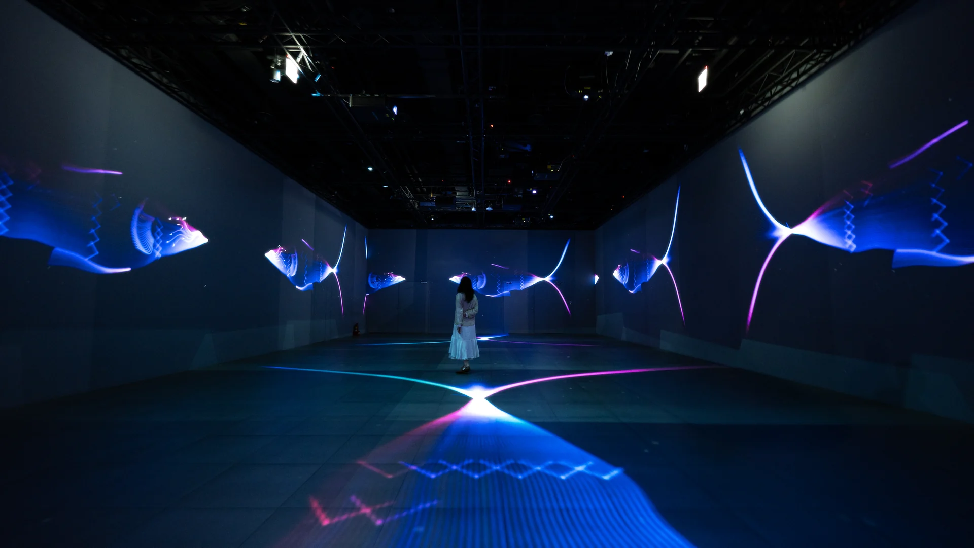 Soul Fish on site: Chaos Laboratory, 2022: a wall of blue and violet fish