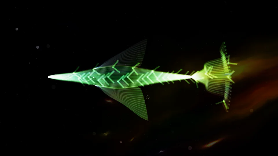 Soul Fish #262: Dark sea green and pale green, arrow scales, chord set Gm-1