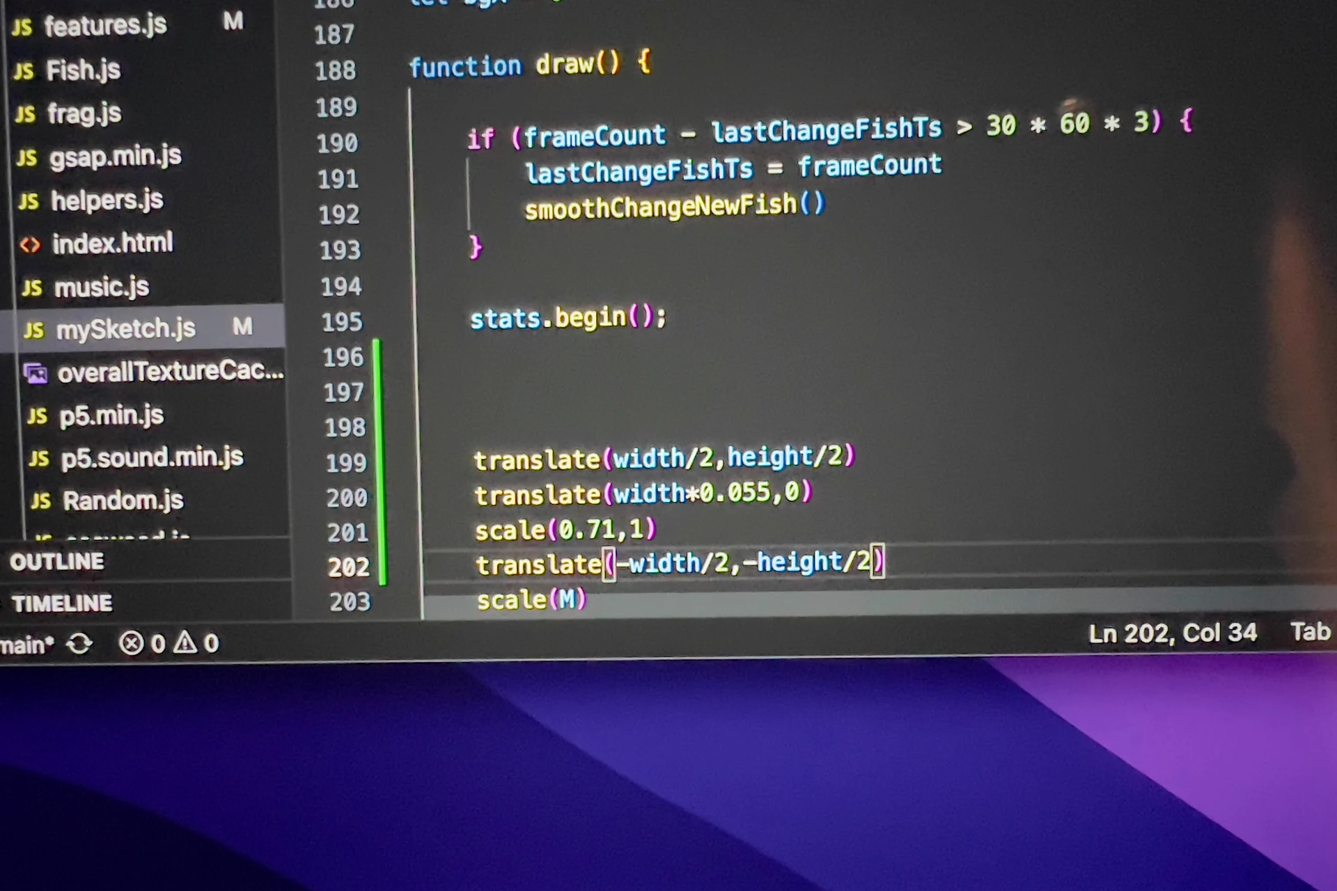 The code: when the timer runs out it calls smoothChangeNewFish()