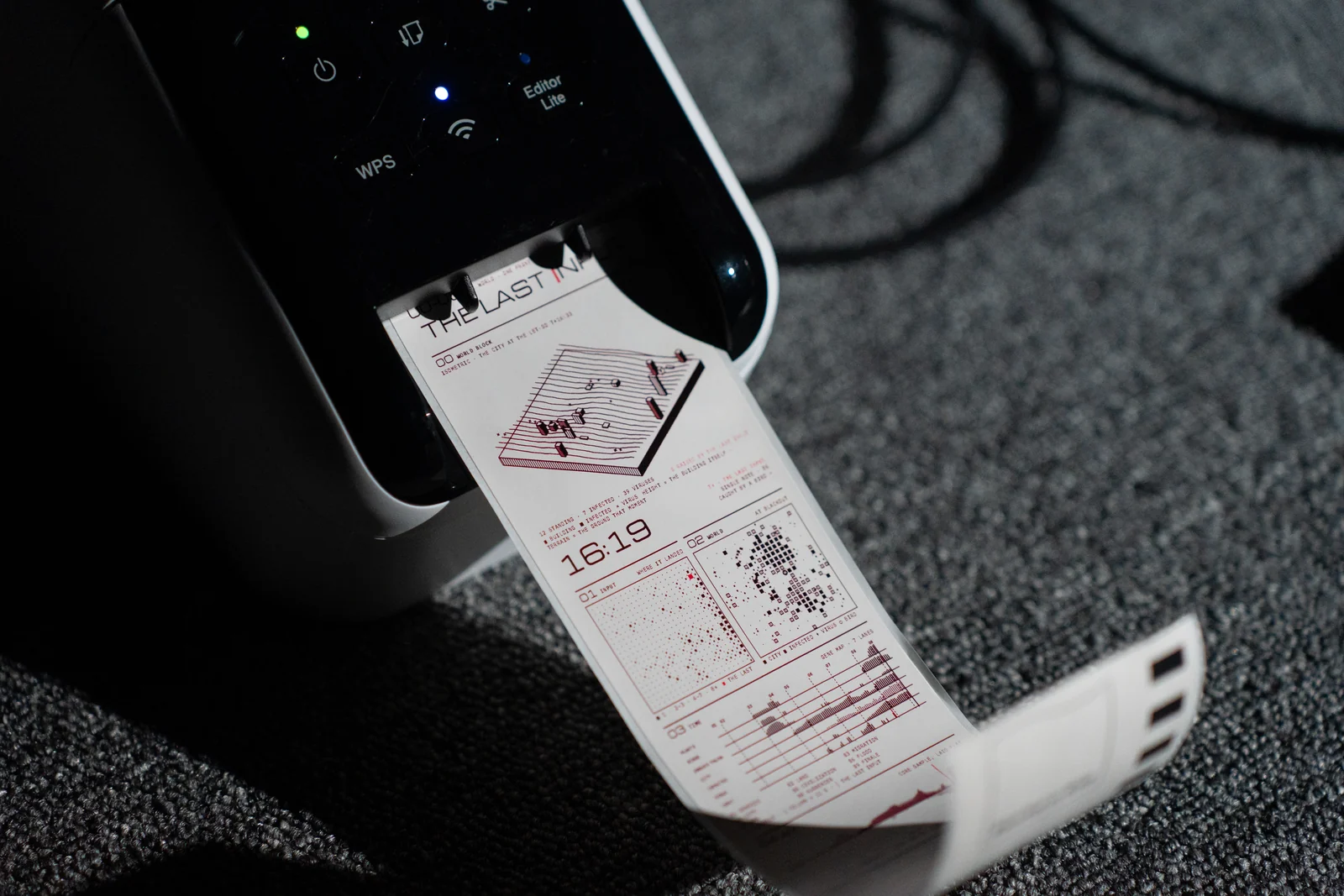The Last Input rehearsal: a receipt coming out of the label printer