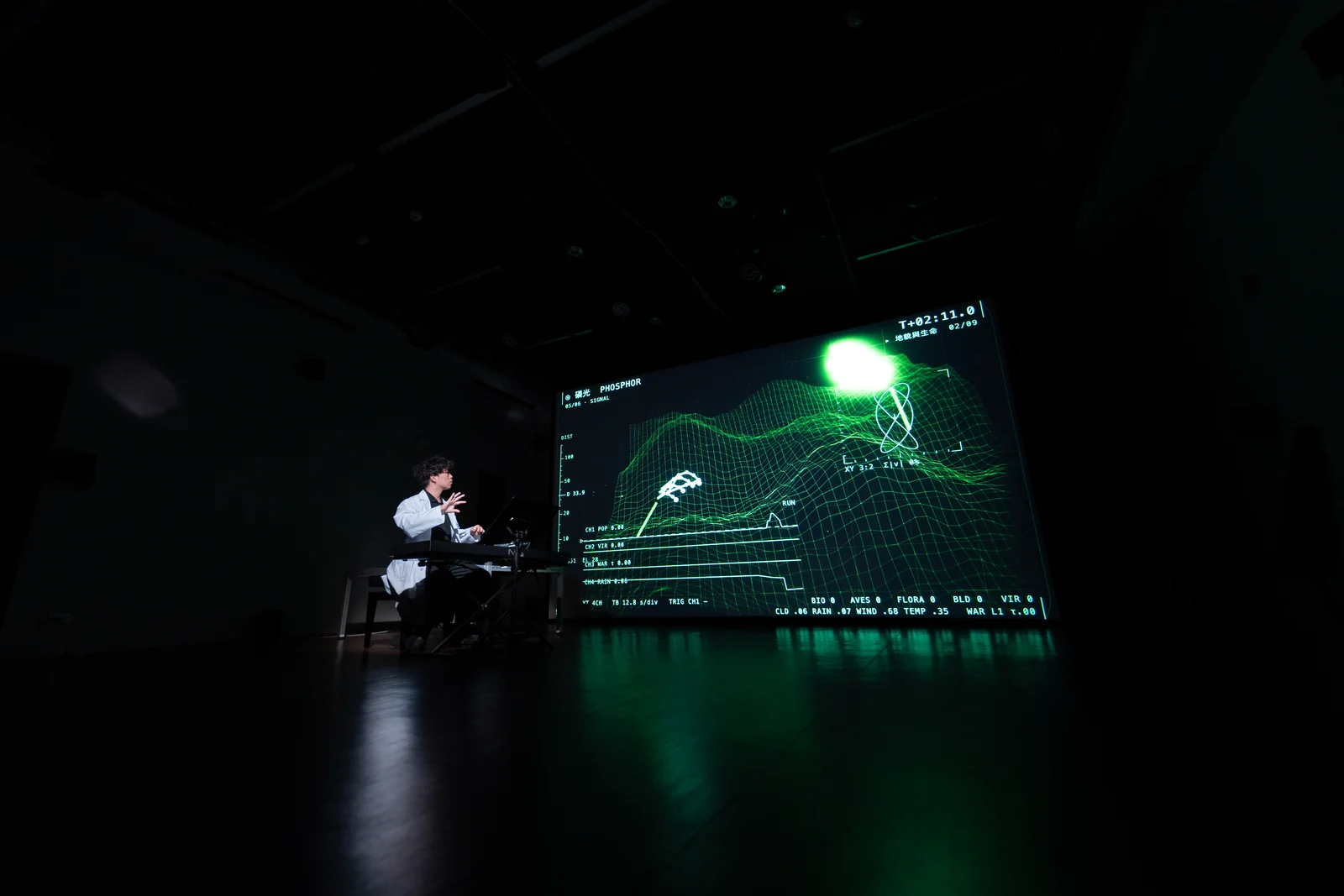 The Last Input rehearsal: the green terrain under the phosphor lens