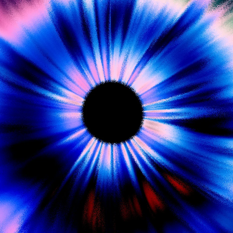 The centre of the minted image: a black pupil