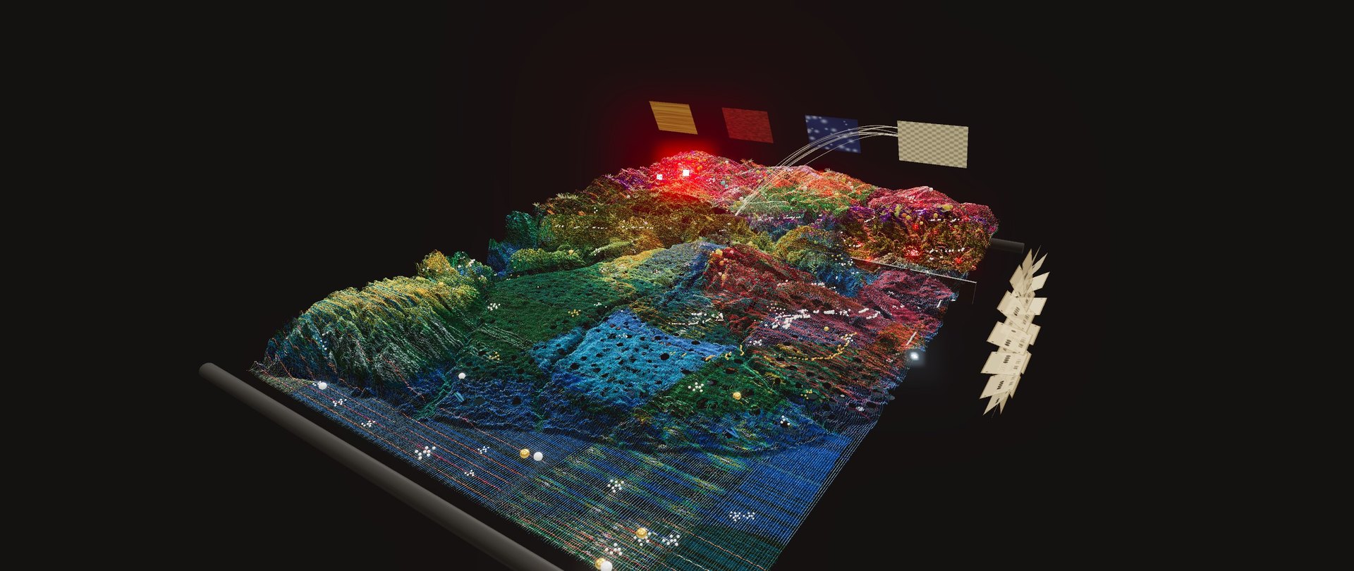 Woven Land, Woven River on its ring of LED